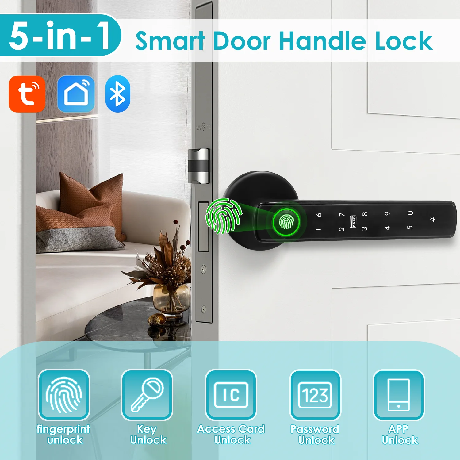 

Tuya Smart Lock Door Password / Fingerprint / Card/ Key / Smart Life APP Unlock Apartment Hotel Office Door Lock