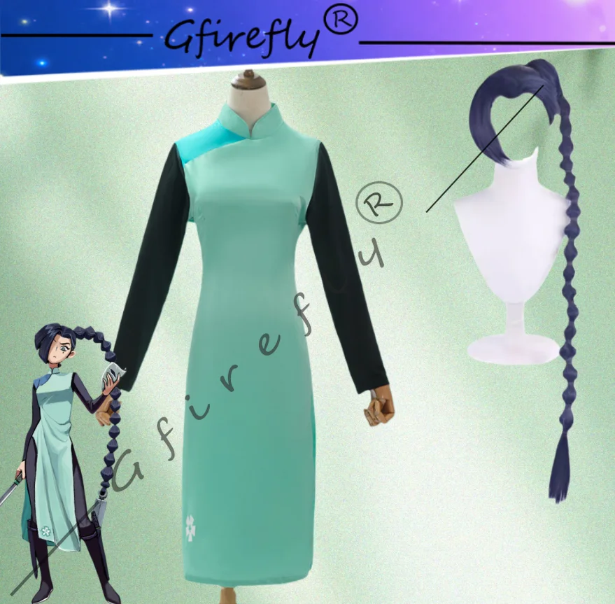 

Scissor Seven Plum Blossom Thirteen Cosplay Costume The Same Green Cheongsam Performance Costume Wig Anime Halloween Party