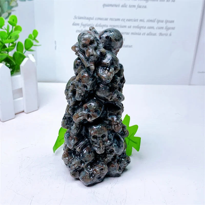 

13cm Natural Yooperlite Skulls Tower Gemstone Carved Reiki Healing Gift Crafts Feng Shui Home Decoration Stone Statues 1pcs