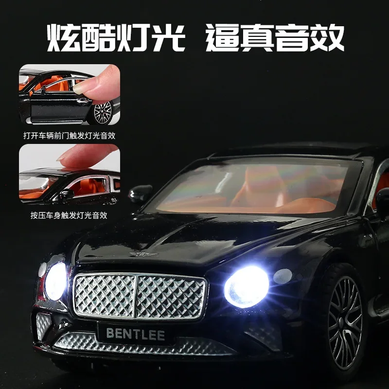 1:32 Bentley Continentale Gt Simulatie Diecast Metalen Legering Model Auto Geluid Licht Terugtrekken Collectie Kinderen Speelgoed Geschenken A923