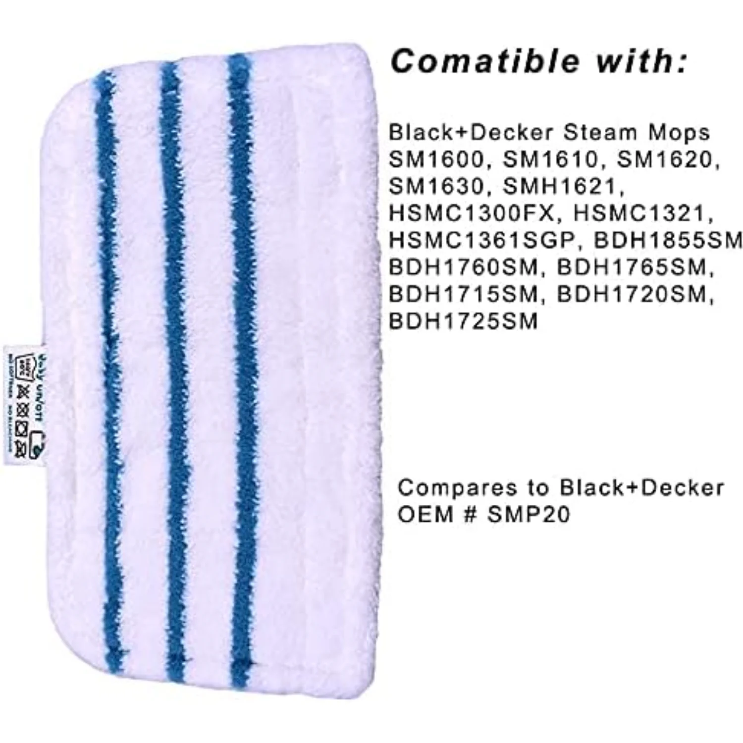 6 Pack Washable Mop Pads Replacements Compatible with  Steam Mop (compares to SMP20). Fits  1600 Series, HSMC1300FX HSMC1321 HSM