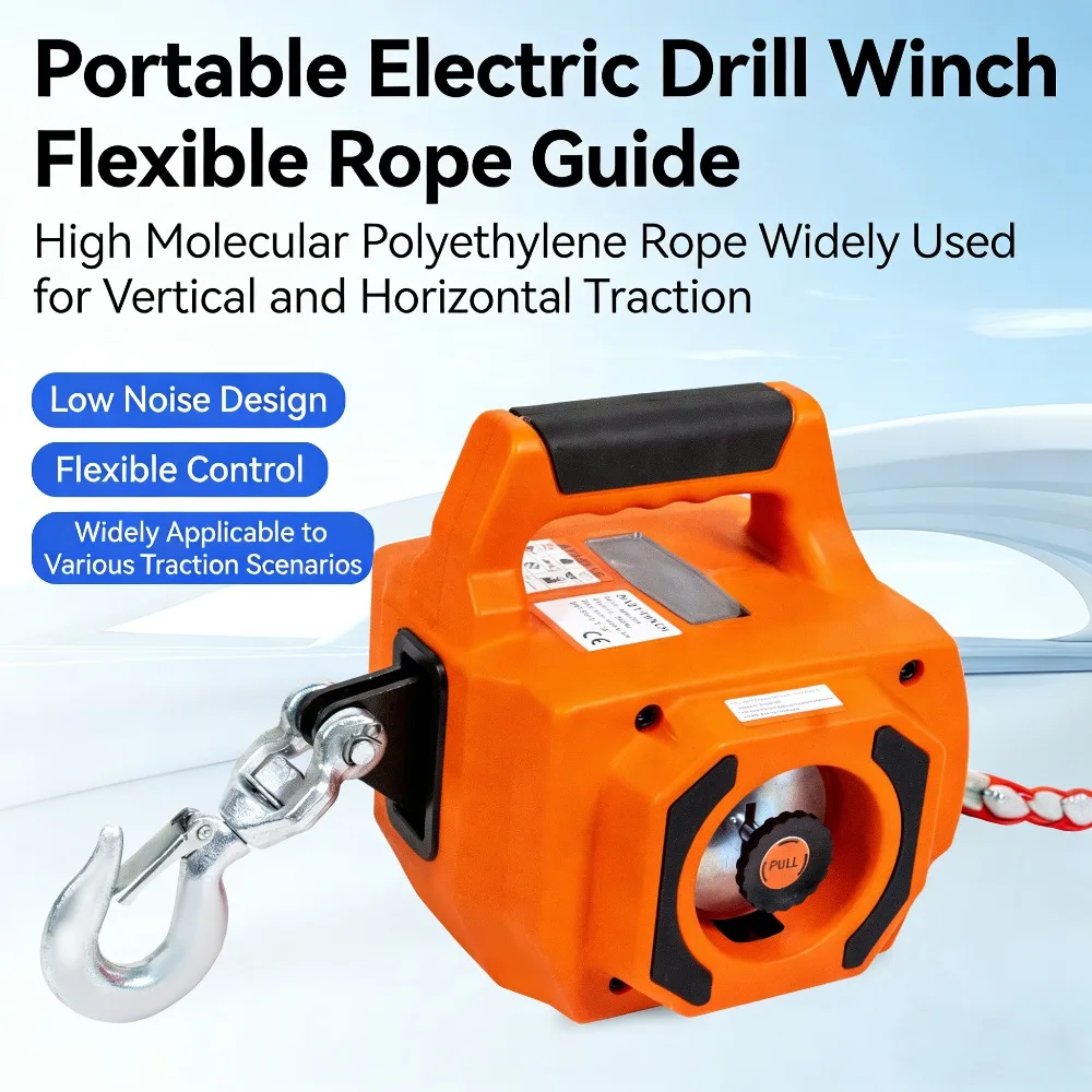 Drill Winch Hoist Portable Drill Winch of 750 LB Capacity with 12m/20m Rope Drill Winch for Lifting & Dragging