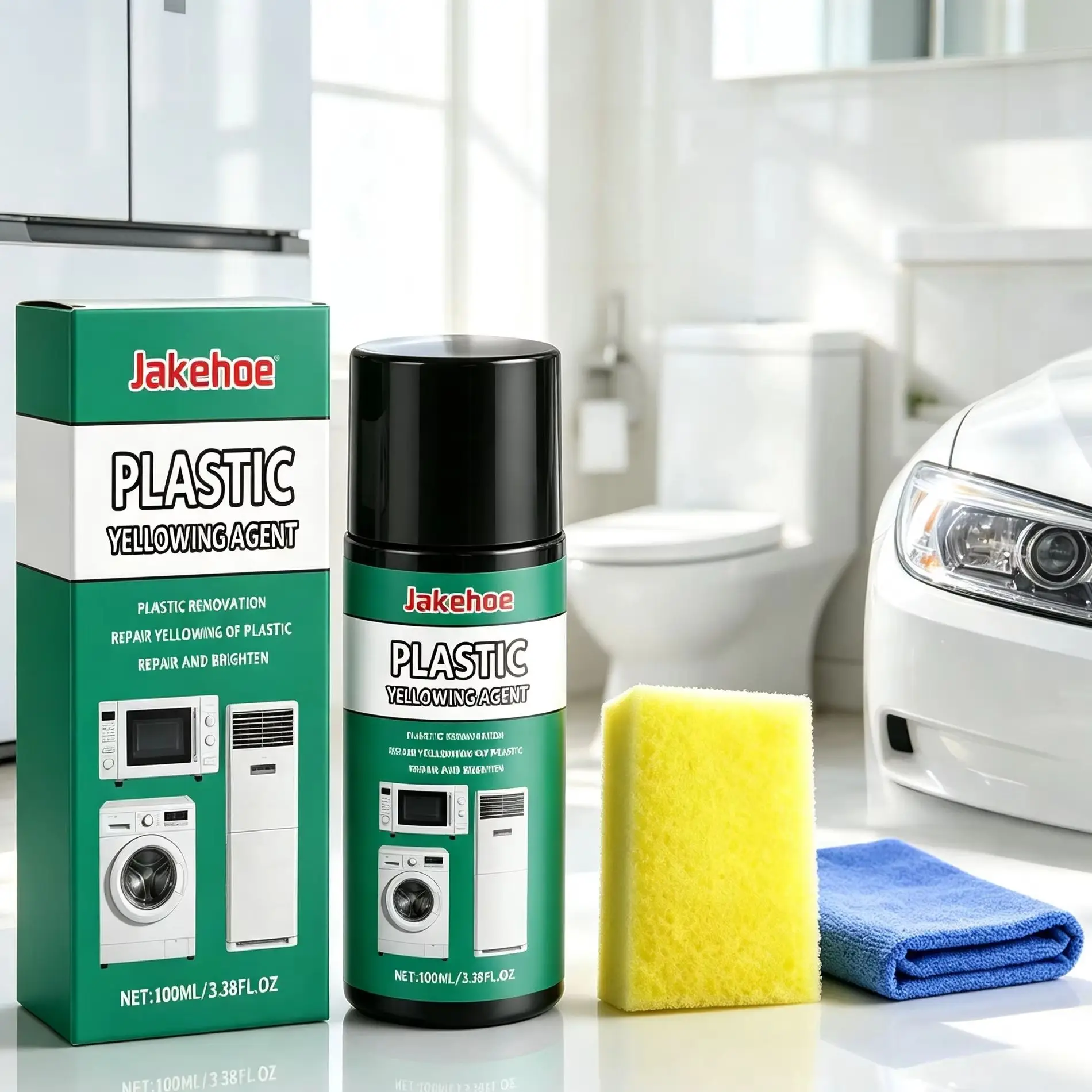 Jakehoe Plastic Yellowing Remover Spray Household Plastic Refurbishing Agent Plastic Scratch Repair Back to White Plastic Polish