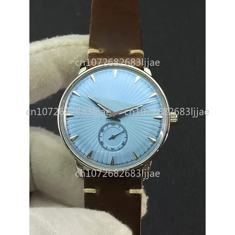 صغيرة 38 مللي متر خمر العاج الأبيض دليل لف الميكانيكية ساعة رجالي فقاعة مرآة كوكتيل سلسلة رقيقة جدا قذيفة Halvanstrap