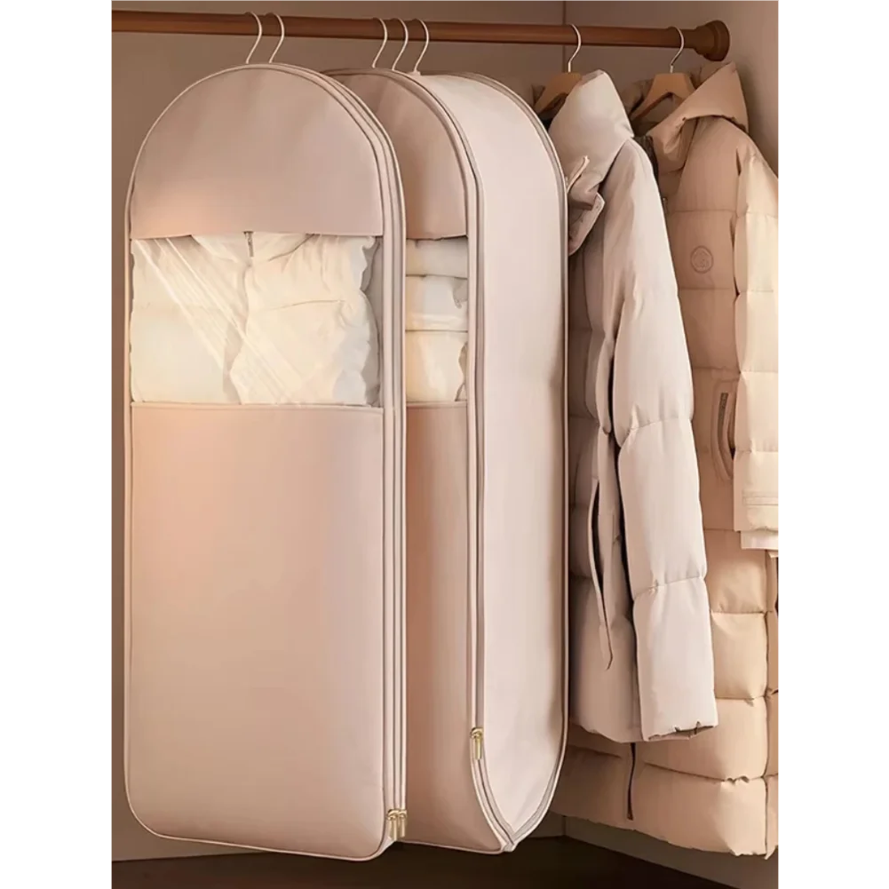 1pc Down Jacket Compressed Dust Cover Clothes Compression Hanging Bag Household Visible Clothes Storage Bag Wardrobe Organizer