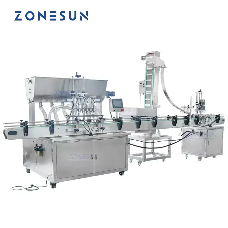 ZONESUN ZS-FAL180A3 Hand Sanitizer Cosmetic Oil Juice Automatic Small Bottle Jar Filling Capping Machine Auto Production Line