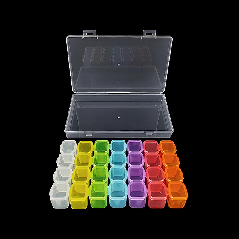 Caja transparente de plástico con 28 rejillas, organizador vacío para cosméticos, arte de uñas, diamantes de imitación, estuche para cuentas de joyería, contenedor de almacenamiento portátil