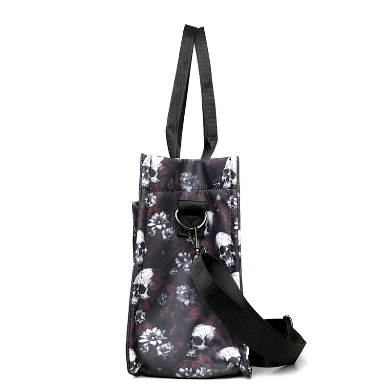 Skulls And Flowers Handbags For Women Fashion Large Capacity Casual Totes 24 Printing Female Packages Personality Shopping Bags