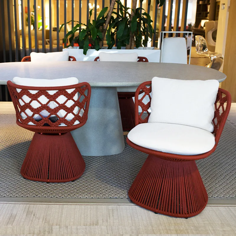 Nordic outdoor tables and chairs rotating single courtyard garden dew balcony round table outdoor aluminum alloy leisure rattan