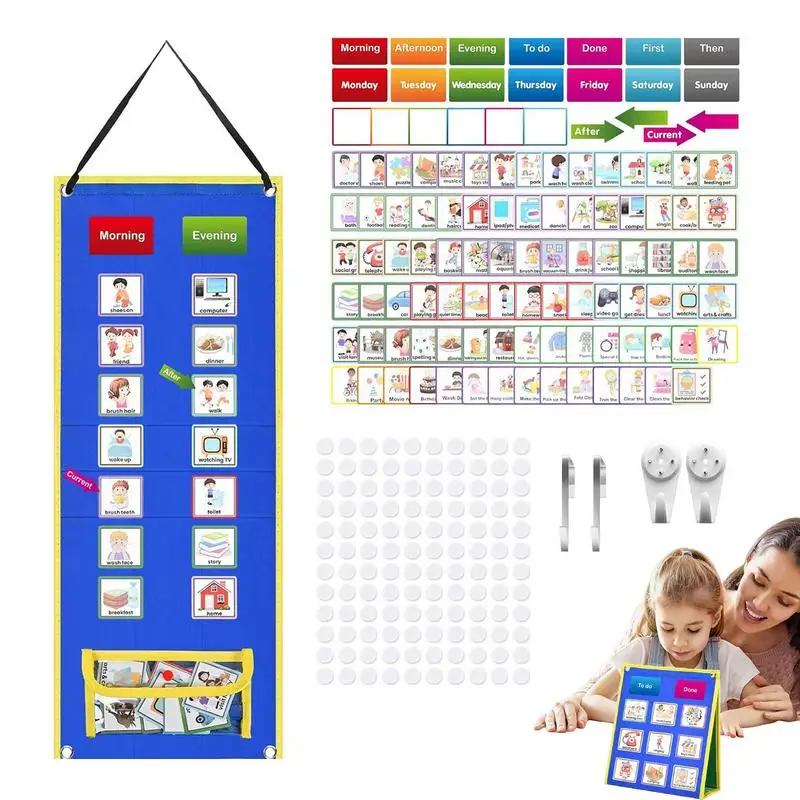 Tableau de planification de calendrier scolaire visuel pour les enfants, tableau de responsabilité pour les tout-petits, tableau de calendrier, téléphones, heure du coucher