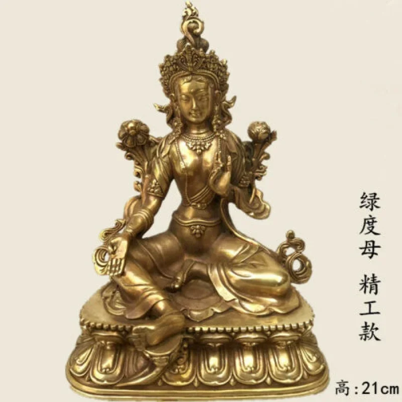 Antique Outstanding Tibetan Green Tara Buddha Pure Bronze Old Buddhist Statue