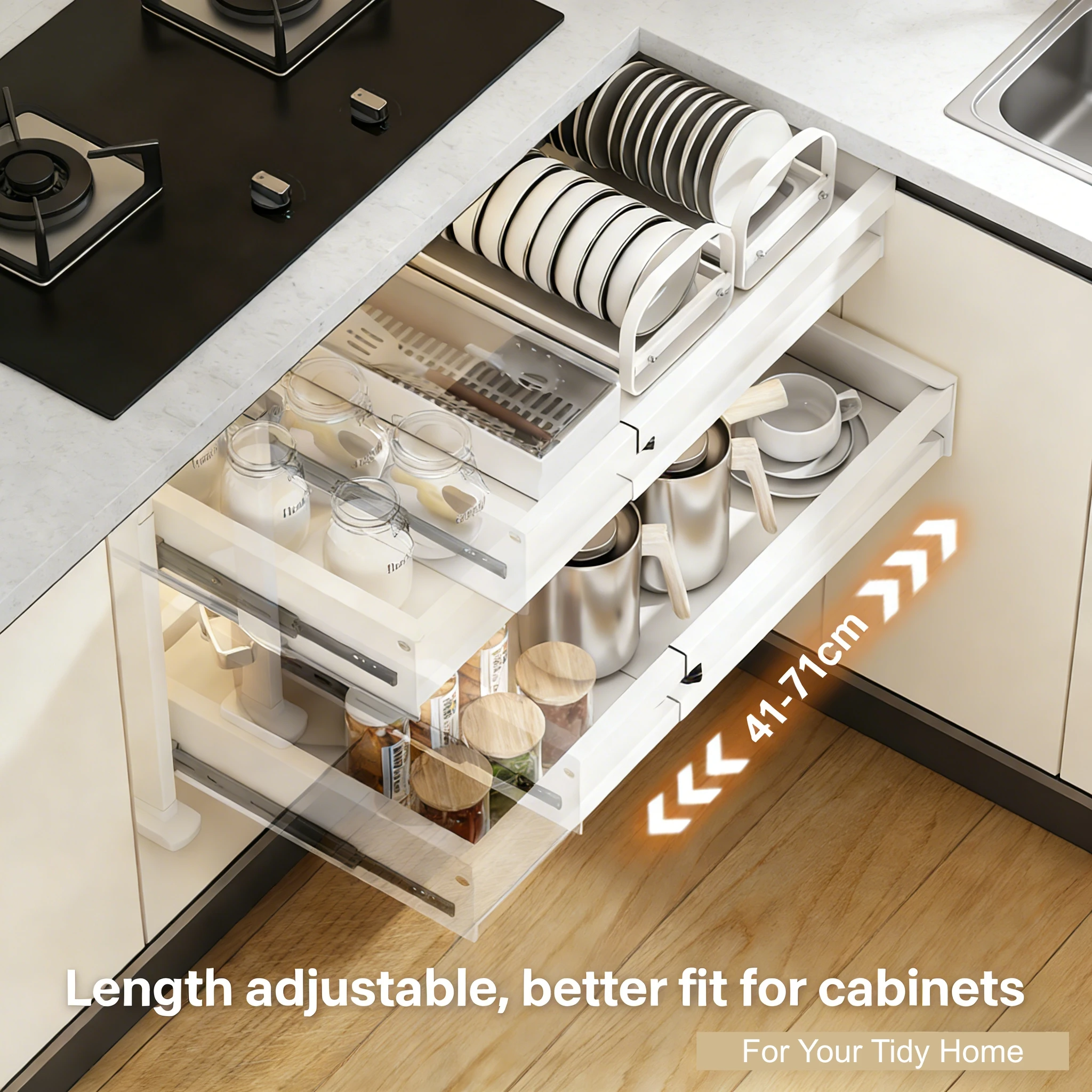 High Quality 2-Layer Adjustable Cabinet Drawer Kitchen Bathroom Metal Sink Under Storage Organizer Extensible Pull-out Slide