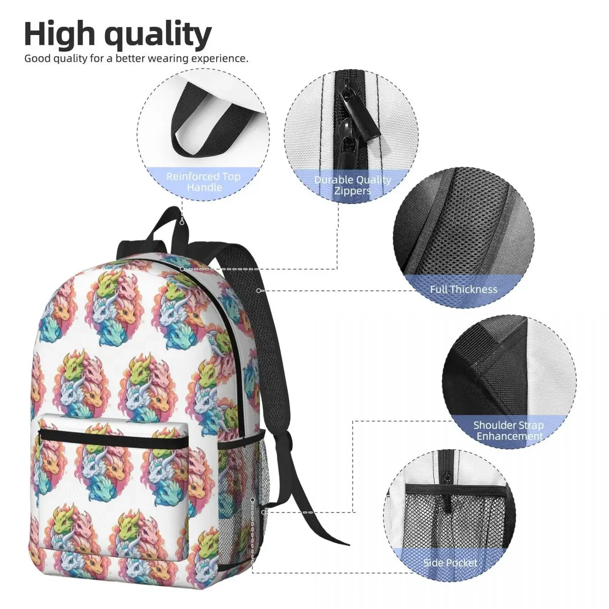 Colorful Mythical Dragon Print Backpack Daypack Large Capacity Boys Girls BookBag School Bag Shoulder Bags for Men Women