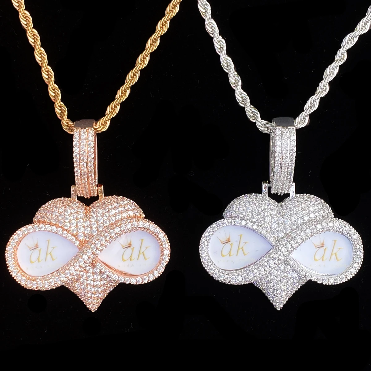 Aokaishen Iced Out Eye Glass Heart Custom Photo  Necklace Pendant for Men Real Gold Plated Cubic Zirconia Hip Hop Jewelry