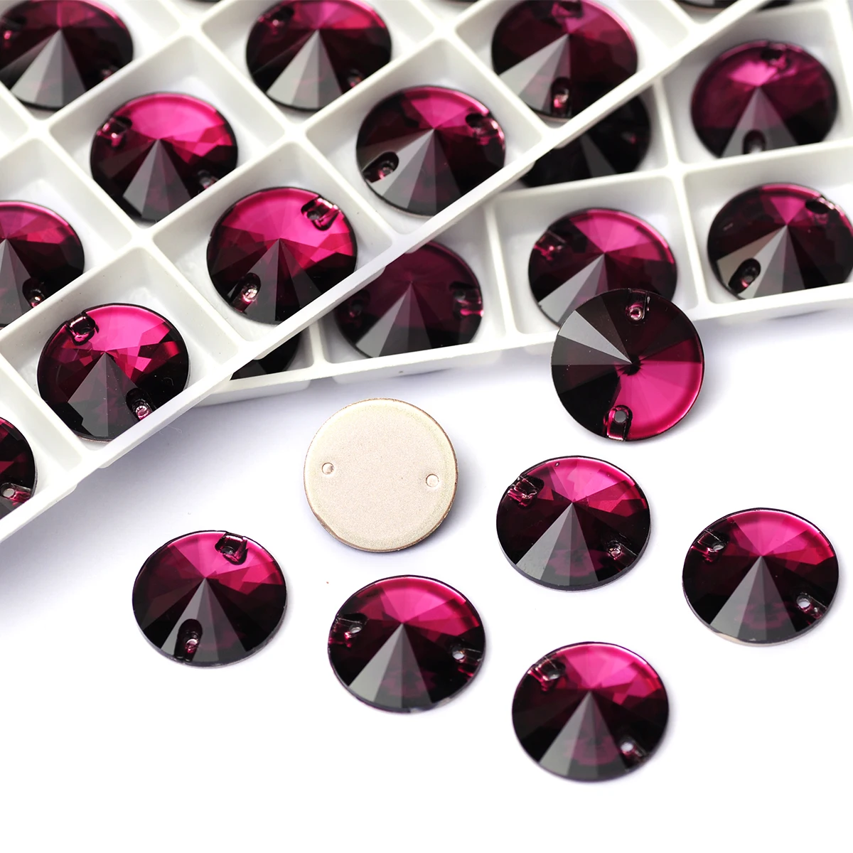 6A Bunte Strass Rivoli Runde Glas-Aufnähsteine 8-20mm Nähkristalle für Taschen, Kleidung, Schuhe, Hochzeitskleider-Dekoration – Detail 7