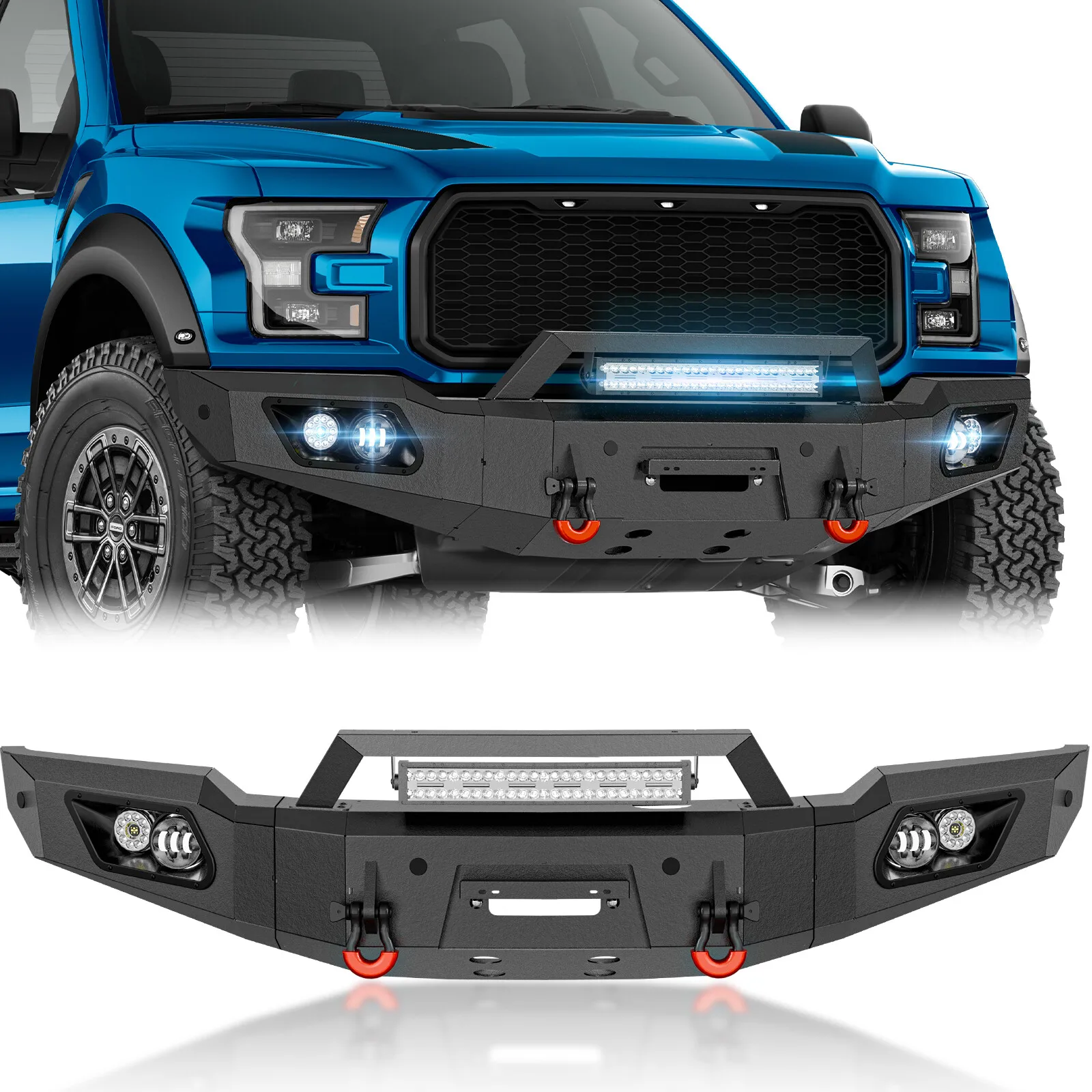 

Front Bumper with Winch Plate & Sensor Holes & Skid Plate & License Plate Frame for 2017 2018 2019 2020 F-150 F150 SVT Raptor