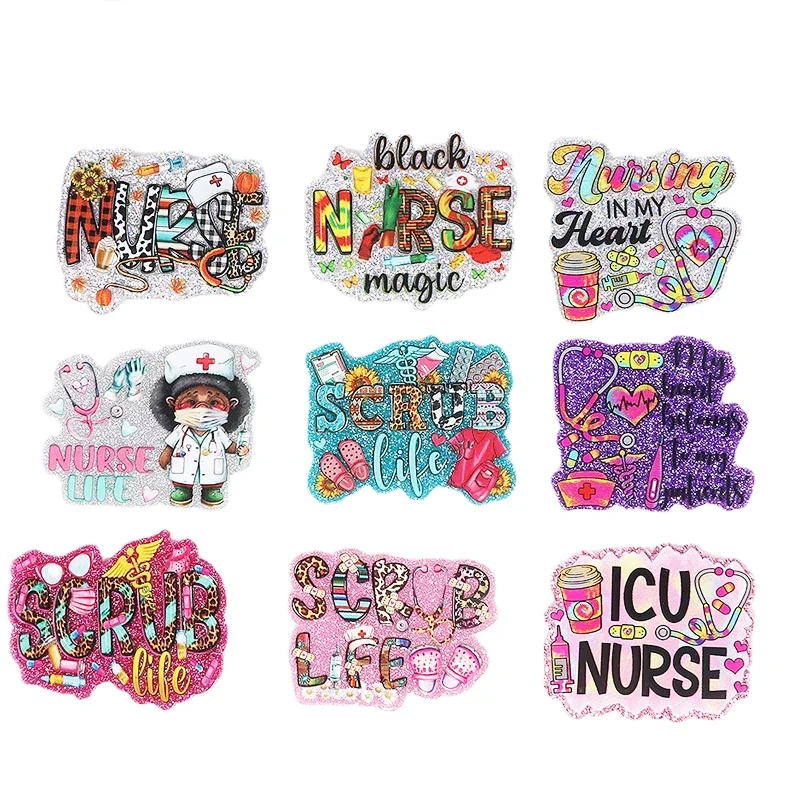 Stethoscope Needle Scrub Acrylic Charms Flat Back Glitter Epoxy Pedant Fit DIY ID Card Badge Holder Jewelry Making Nurse Gifts