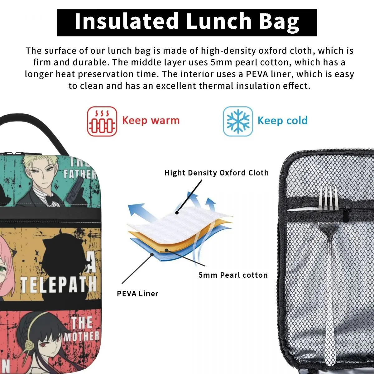 Spy X Family Loid Forger Anya Manga Anime Insulated Lunch Bag for Work School Leakproof Cooler Thermal Lunch Box Women Kids