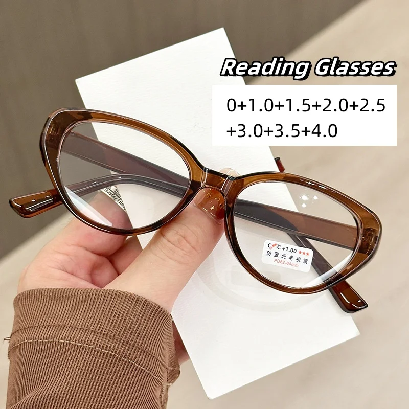 

Retro Cat Eye Presbyopia Glasses TR90 Frame Anti Blue Light Flat Glasses Ultra Light Oversized Frame Reading Eyeglasses To +4.0