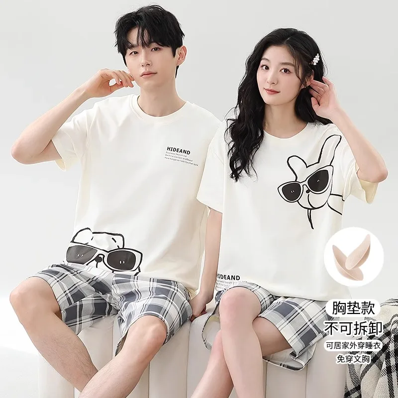 Cartoon Cute Bear Nightwear for Couples Summer Short Sleeves Shorts Sleepwear Women and Men Matching Homewear Young Boy Girl Pjs