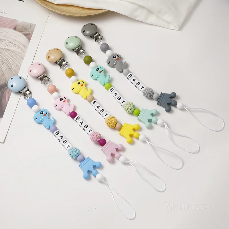 Personalized Name Baby Pacifier Clip Cartoon Animal Silicone Teether Pacifier Chain Can Be Customized Baby Name Anti-Drop Chain