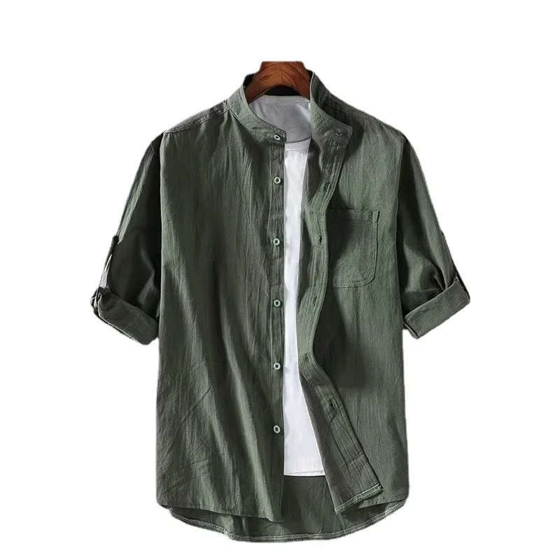 

Men's Linen Blend Stand Collar 3/4 Sleeve Shirt Casual Cotton Linen Blouse