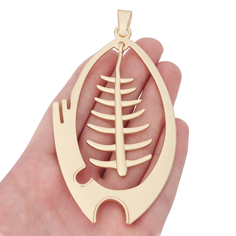 

1 x Matte Gold Color Large 3D Fish Bone Skeleton Charms Pendants for DIY Necklace Jewelry Making Findings Accessories