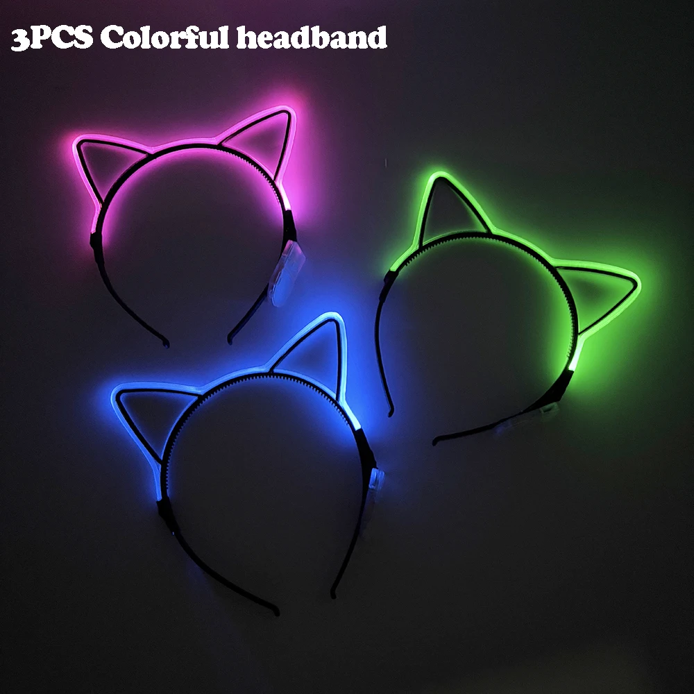 

3PCS LED Colorful Change Cat Ear Headband For Girls Lady Wedding Birthday Christmas Dance Supplies Glowing Cute Cat Headband