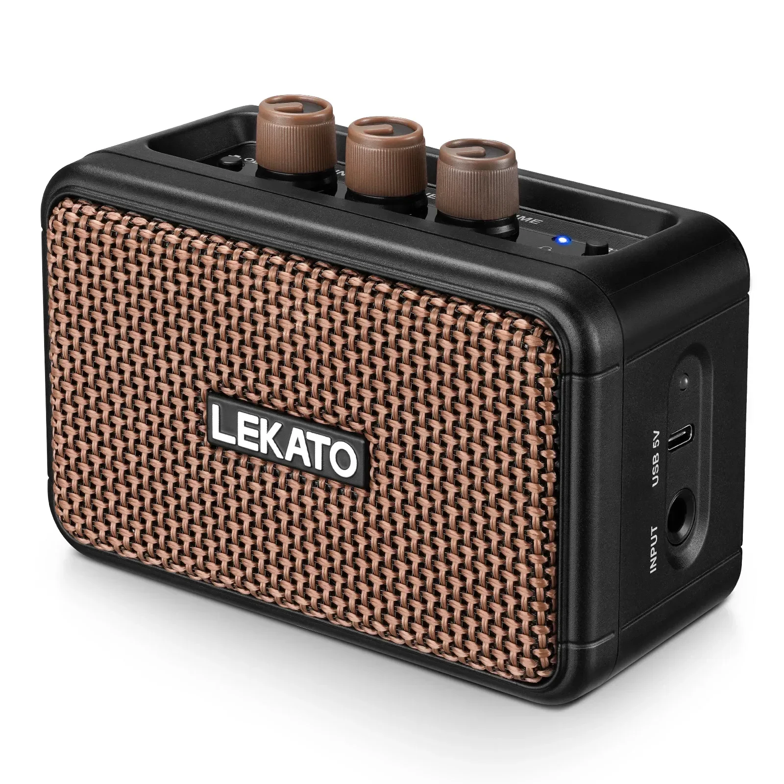 Lekato Practice/jamming Amplificador de guitarra Bluetooth recargable 5W Mini - Altavoces duales con efectos limpios y overdrive, diseño retro