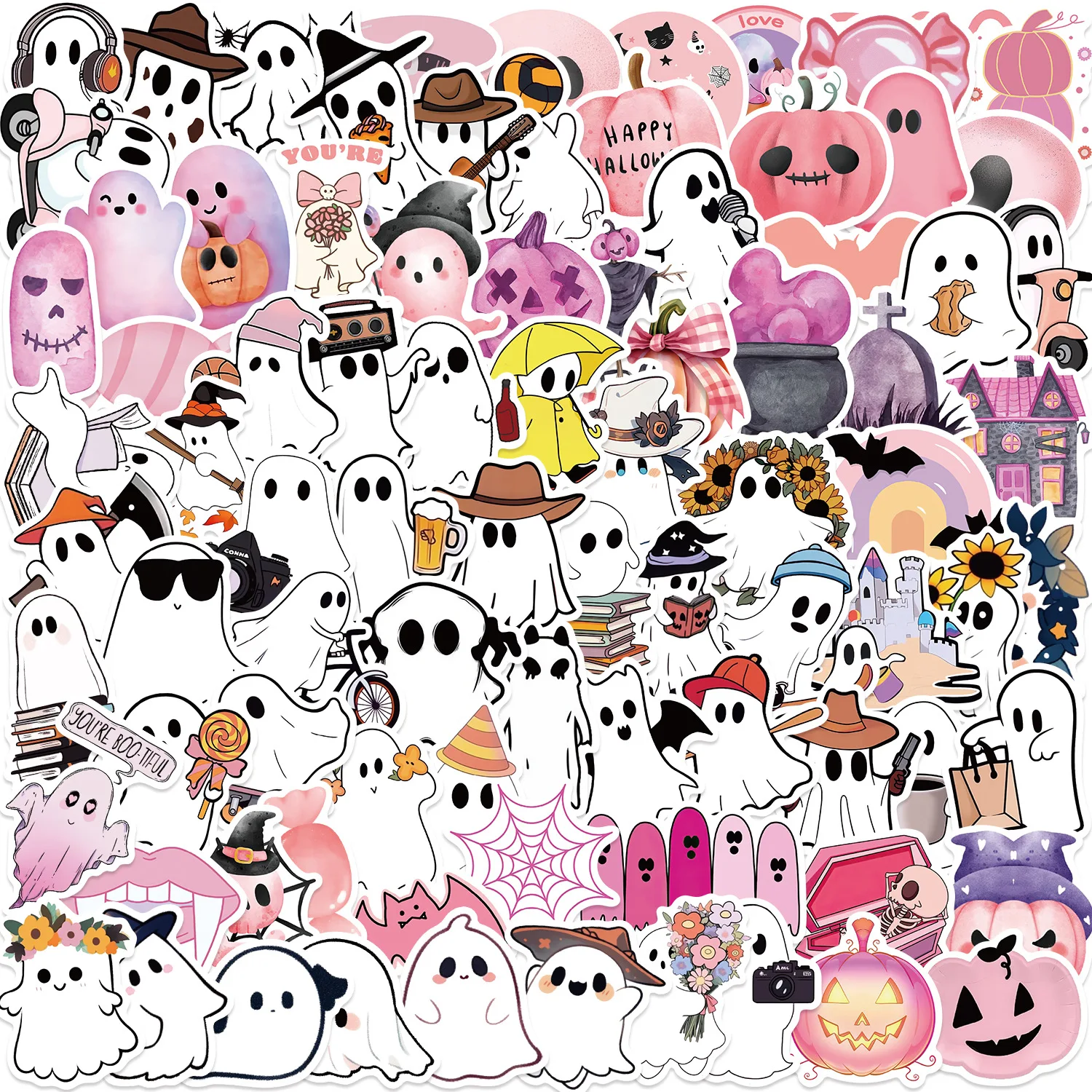 50/100 Stück Cartoon Halloween Geister Graffiti Aufkleber DIY Deko Notizbuch Gepäck DIY Wasserfeste Schreibwaren-Sticker