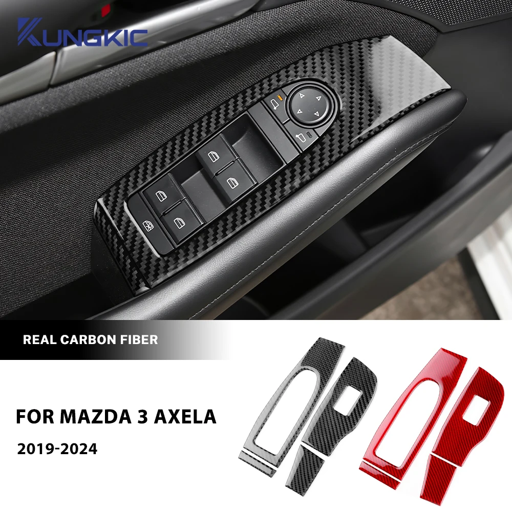 

Real Soft Carbon Fiber Sticker LHD RHD For Mazda 3 BP Axela 2019-2025 Car Front Door Window Lift Panel Interior Accessories
