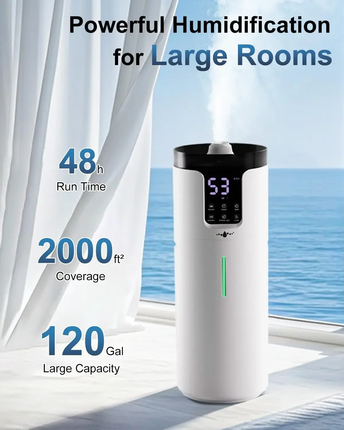 large room, Lacidoll 16L/4.2Gal Whole house Humidifier 2000 sq.ft. Ultrasonic Cool Mist Humidifier for Home with Exte