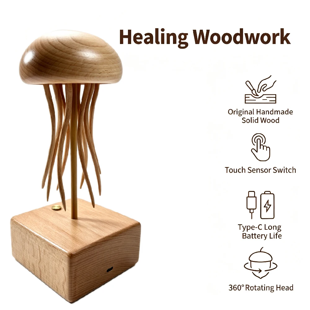 1PCS Handcrafted Wooden Jellyfish Automaton, Machinery Design Jellyfish Automata Sculpture, With Moving Tentacles
