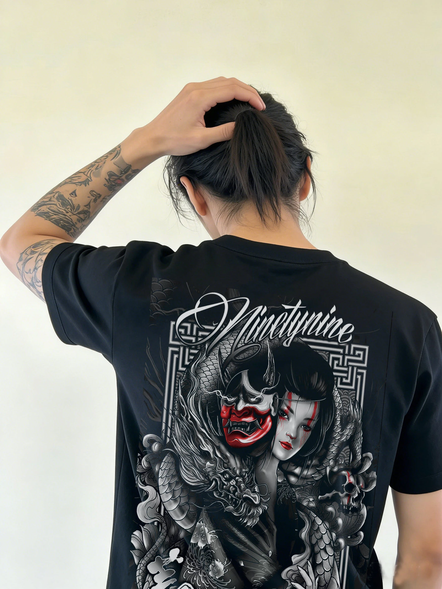 2026 Japanese-style Prajna Ghost Face Evil Spirit Ukiyo-e Short-sleeved T-shirt with Yokosuka and Handle Cotton Loose