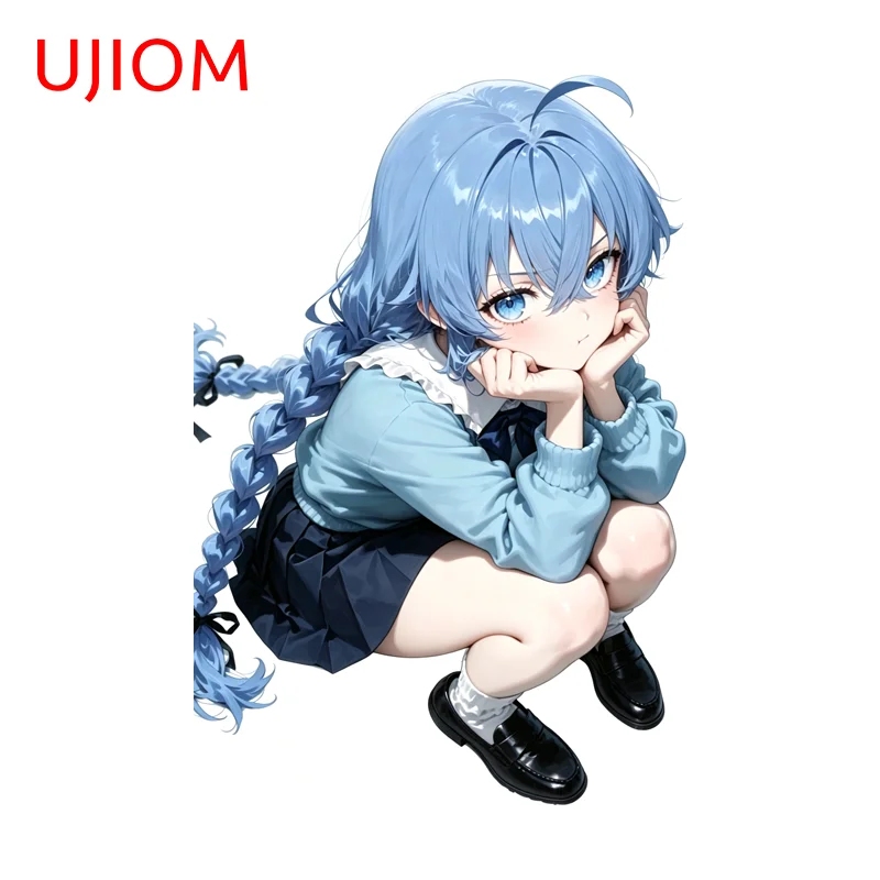 UJIOM Roxy Kawaii Wall Stickers Blue Braids Squatting Scissor Gesture Waterproof Decal Vinyl Bedroom Living Room Home Decor