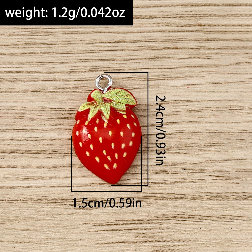 Tusember 10 Stück niedliche Frucht-Cartoon-Erdbeer-Charms für handgefertigte Ohrringe, Armbänder, Halsketten, Schmuckherstellung, Zubehör – Detail 1