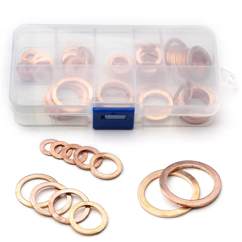 

80Pcs Copper Sealing Solid Gasket Washer Sump Plug Oil for Boat Crush Flat Seal Ring Tool Hardware M6 M8 M10 M12 M14 M16 M18 M20