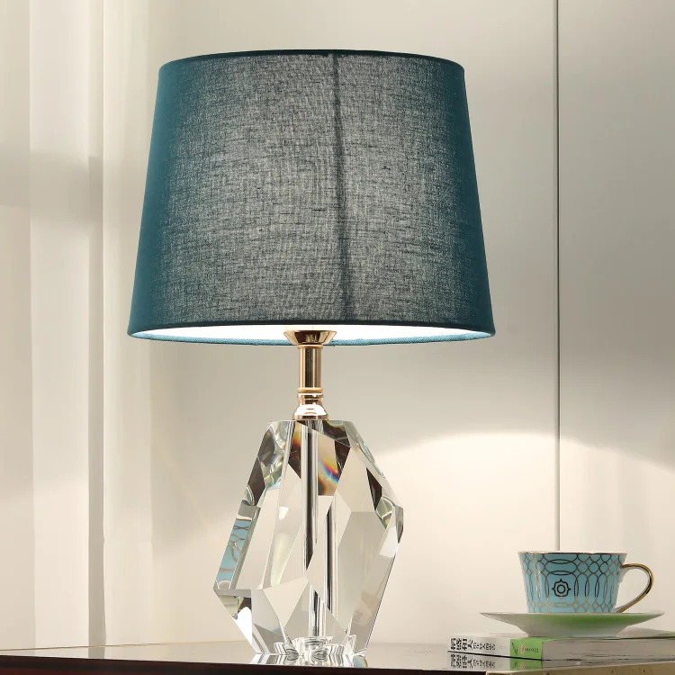 Home Living Room Decoration Desk Light Crystal Table Lamp with White Lampshade Handmade Clear Glass Table Lamp