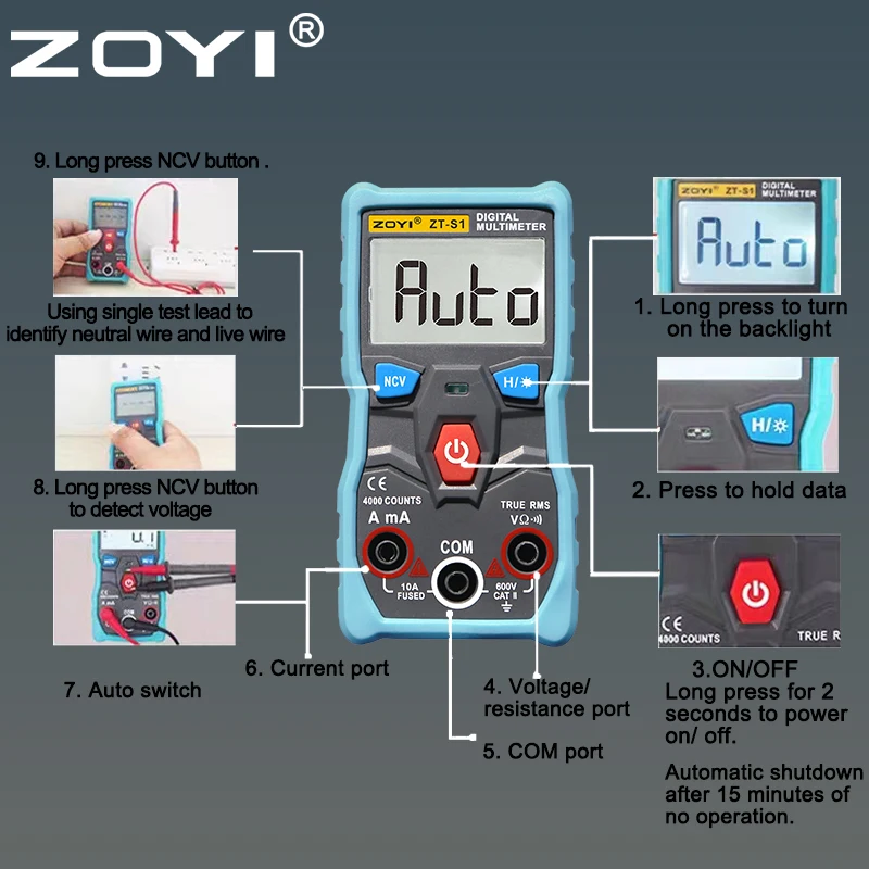 ZOYI Fully automatic ZT-S1 No shift multimeter Intelligent recognition multimeter home mini electrician