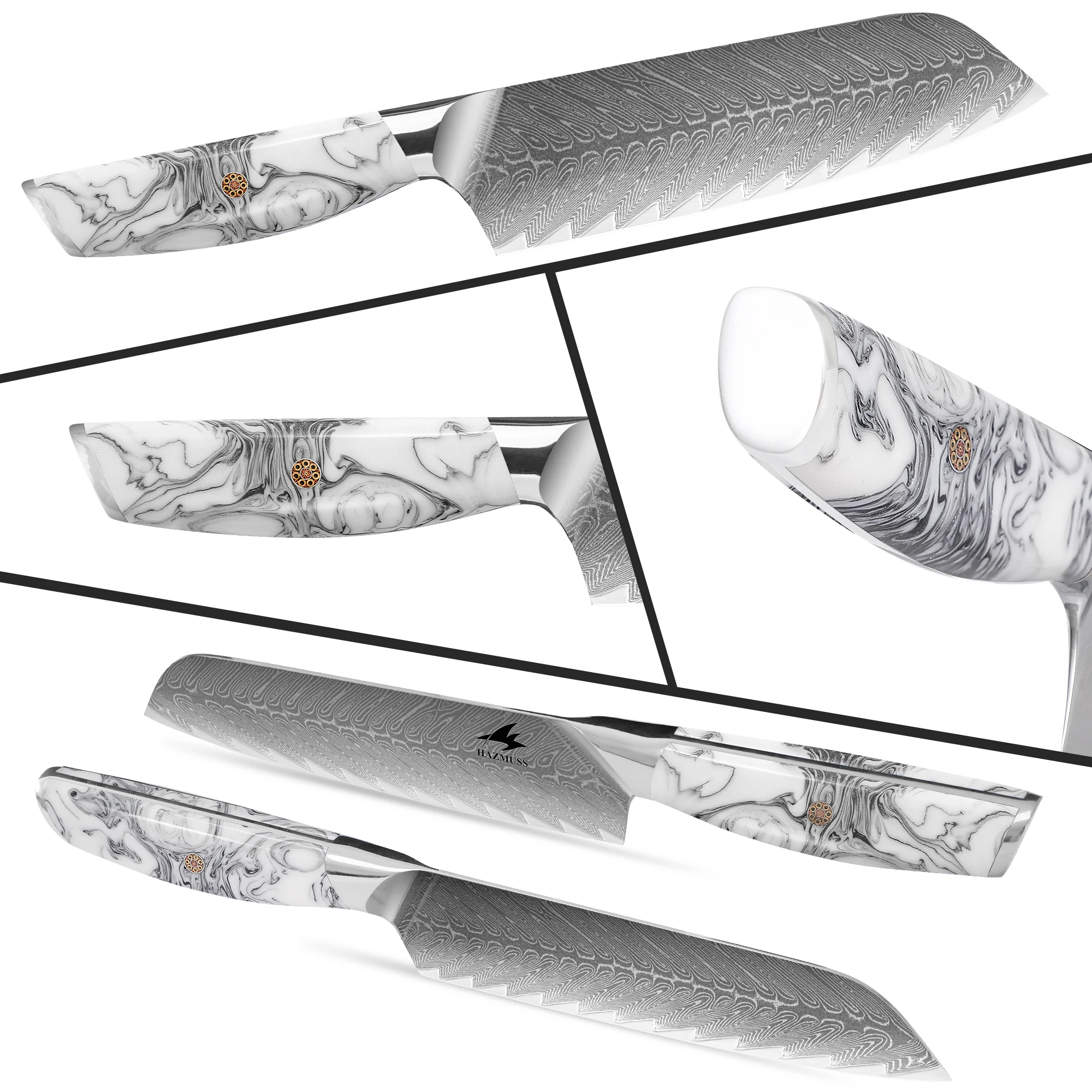 Professional 7" Santoku Chef Knife, Japanese Damascus VG10 Core Steel, Ergonomic Resin Handle, Razor Sharp for Home & Restaurant view 5