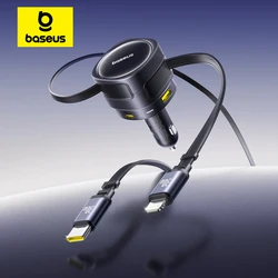 Baseus 90W USB Type-C Car Charger Dual Retractable Cable PD QC SCP AFC PPS Fast Charging For Tablet iPhone Samsung Huawei Xiaomi