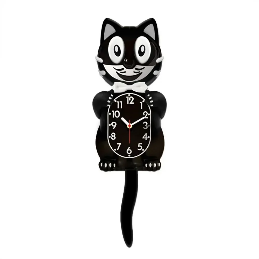 Cute Cartoon Cat Wall Clock With Wagging Tail Creative Quartz Clock Modern Home Living Room Wall Art Decor