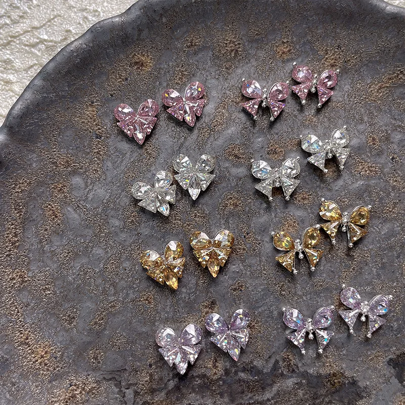 5pcs Crystal Heart-shaped Butterfly Nail Art Charms 3D Diamond Jewelry Parts DIY Manicure Decoation Rhinestones Gems