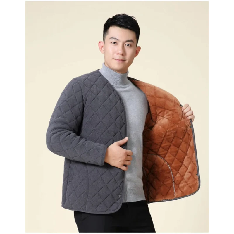 Vestes d'hiver rembourrées en coton pour personnes âgées d'âge moyen, vestes chaudes et épaisses en velours rembourré en coton pour hommes, résistantes au froid