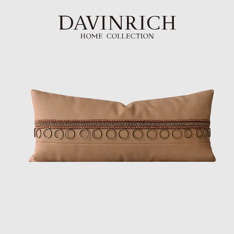 DAVINRICH Gorgeous Lumbar Pillow Cover Luxury Handmade PU Leather With Rings Decorative Cushion Case 30x70cm Timeless Home Decor