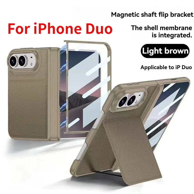 For iPhone Duo Fold Technology Fabric Magnetic Protective Case, Woven Twill Invisible Bracket With Front Screen Protector