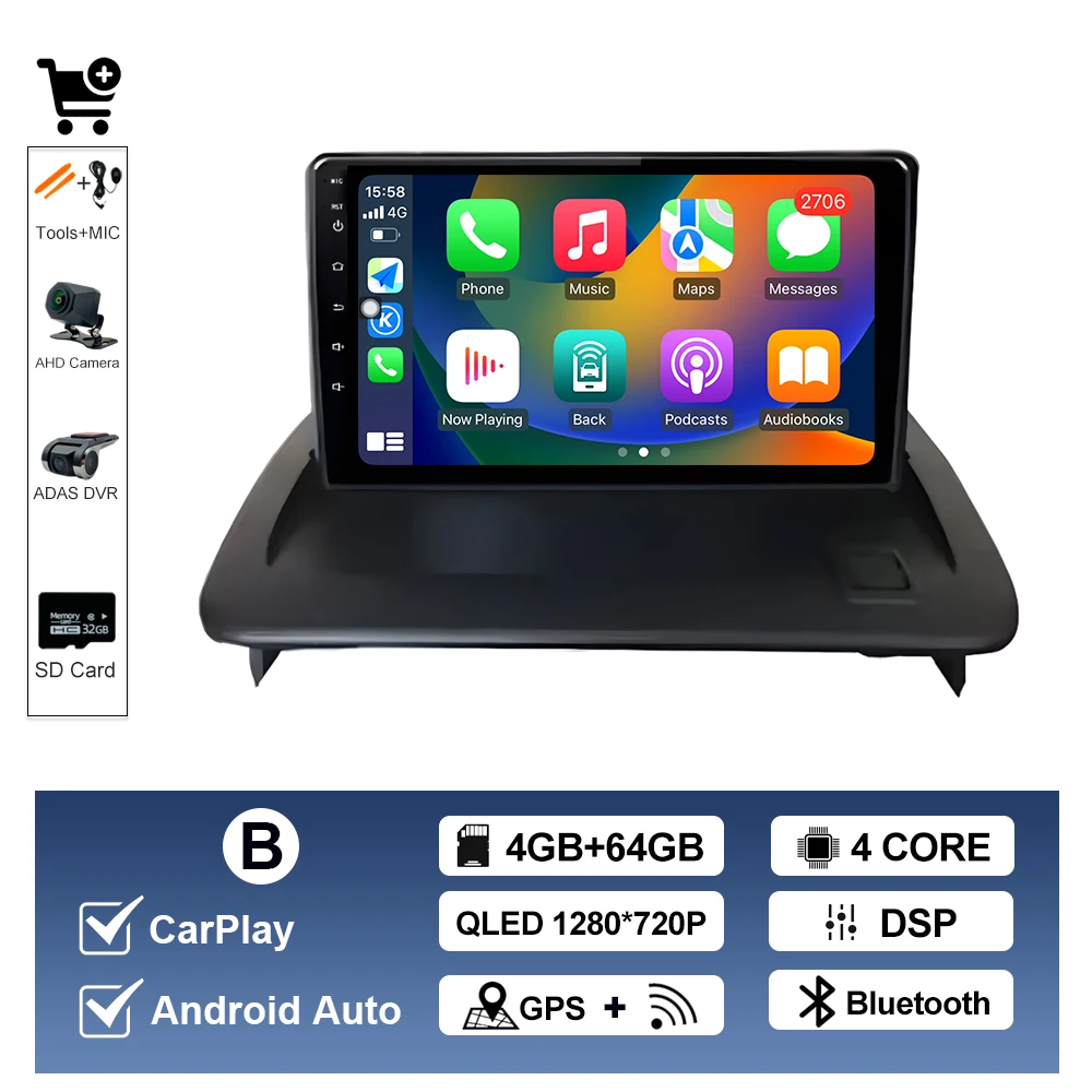 Draadloze CarPlay Voor Volvo C30 S40 V50 C70 2004-2012 Autoradio Multimedia Display Touchscreen Android auto Head Unit navigatie - afbeelding 1