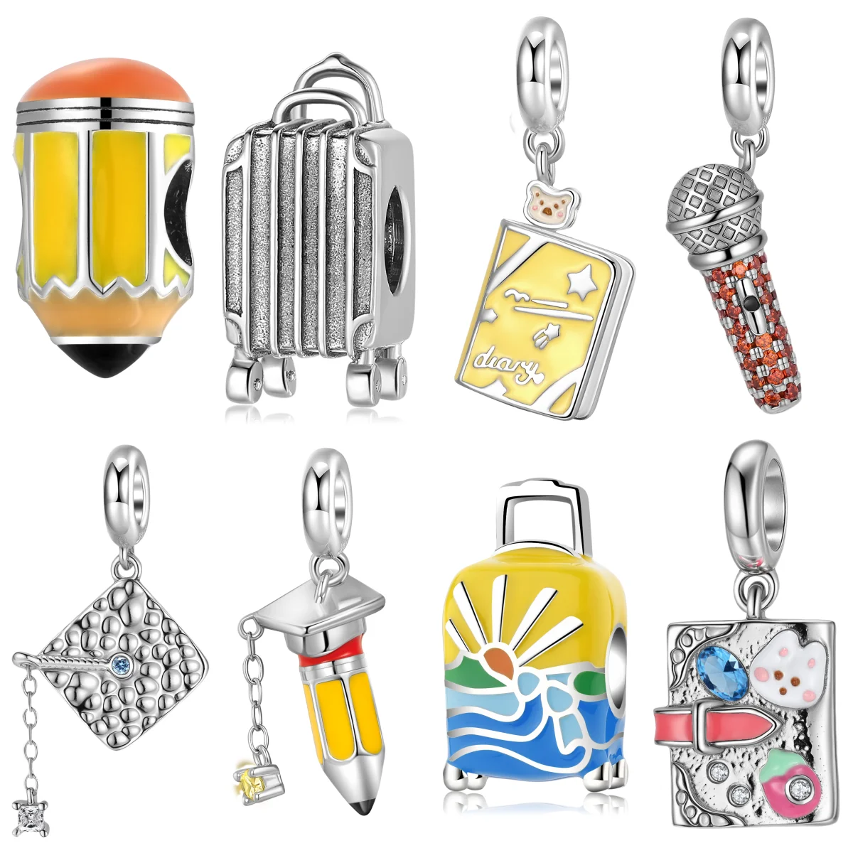 

stillhouse Family 925 Sterling Silver Pencil Notebook Diary Bus Trip Back To School Charm Fit Original Bracelet Diy Jewelry