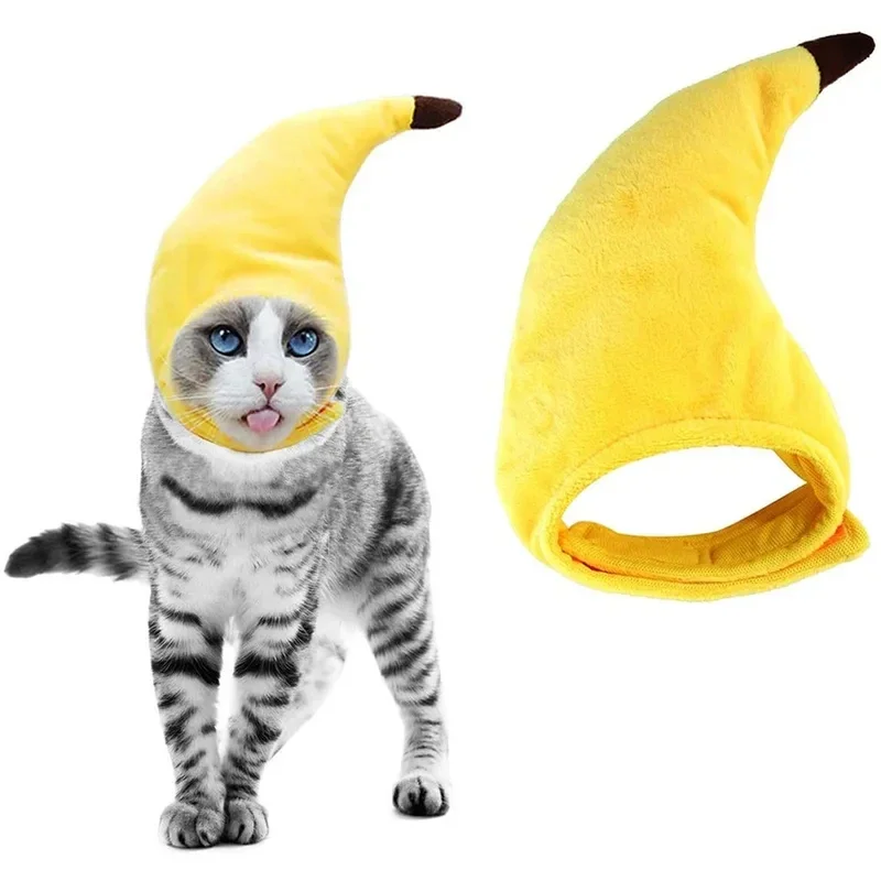 Funny Banana Cat Hat Costume Cute Pet Headwear for Cats Small Dogs Halloween Christmas Party Dress Up
