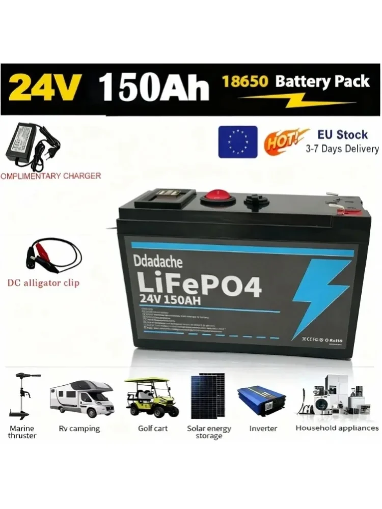 LiFePO4-Batterie 24V 150Ah mit integriertem BMS, 8000+ Zyklen, perfekt für Solaranlagen, Wohnmobile, Schiffe, Offroad-Reisen